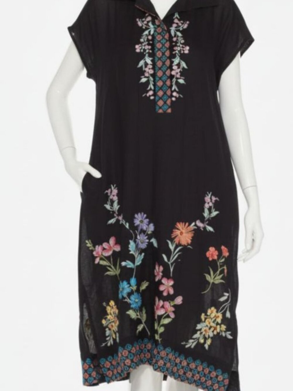 Johnny Was Workshop Women's Black Unlined Evangeline Dolman Henley Dress Size M